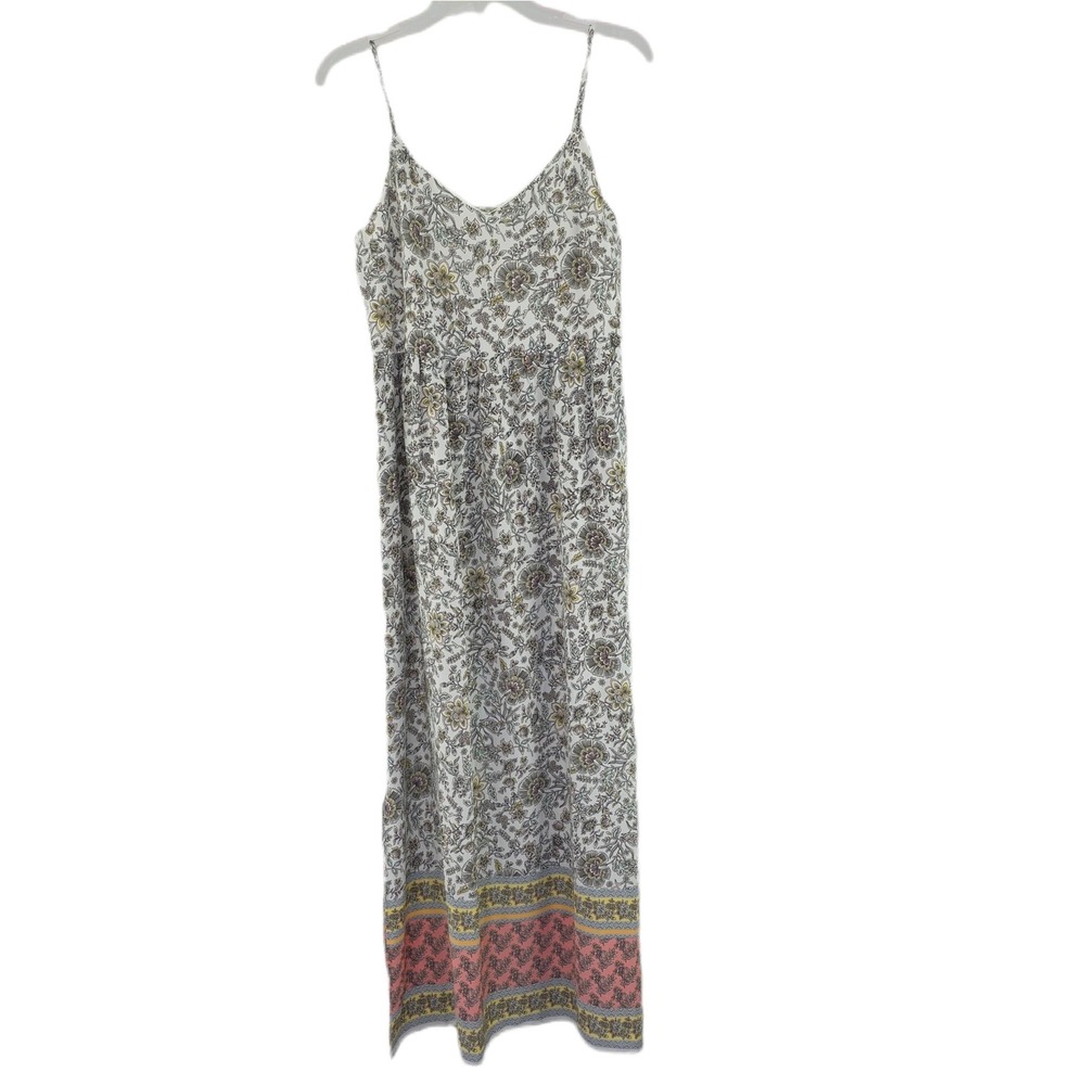 Loft Outlet Maxi Dress Womens 6 White Pink Floral Boho V-Neck‎ Spaghetti Strap